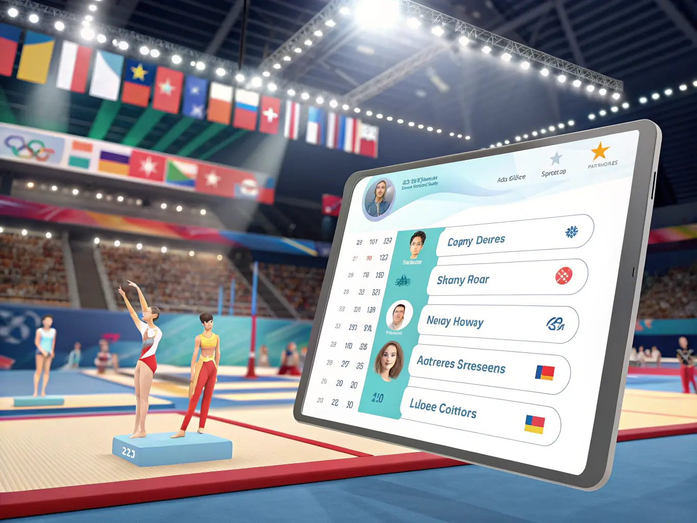 A photo of participants engaging in a gymnastics event, highlighting the competitive and skill-based aspects of FIT GYM SAINT CHAMAS's programs.